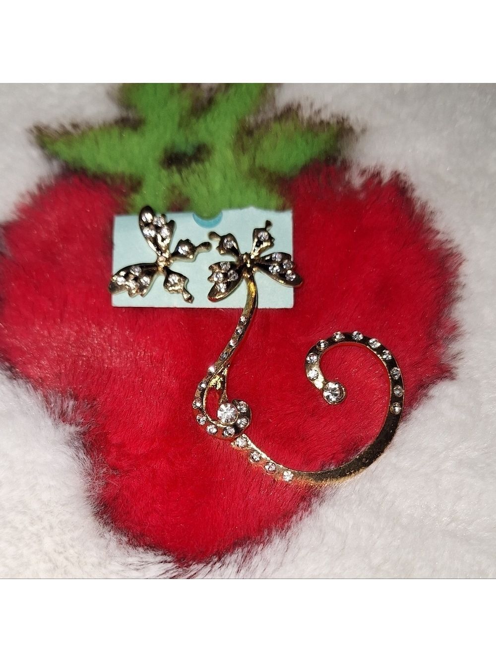 Gold Tone Rhinestone Butterfly Earrings